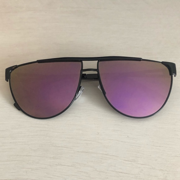 Classic Aviator Sunglasses Flat Top Mirrored Black - Picture 1 of 6